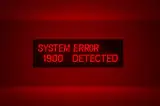 Red digital text reading \