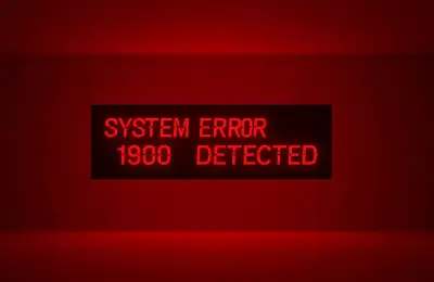 Red digital text reading \